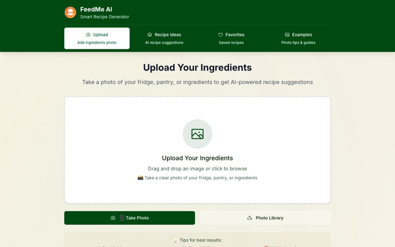 FeedMe AI asking for a photo of your fridge to suggest a recipe